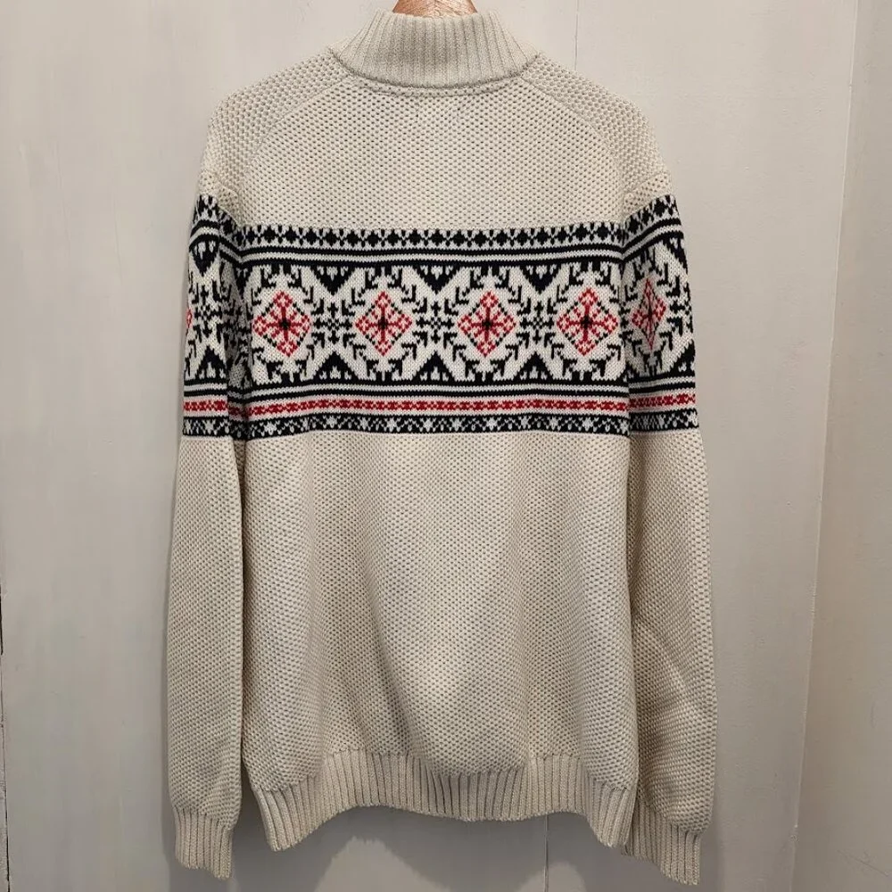 IZOD Fair Isle White 1/4 Zip Sweater Men's‎ Size XL
